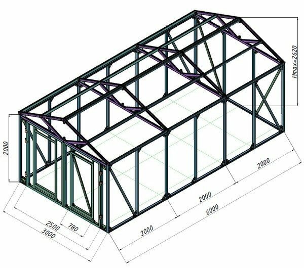 Вариант графического проекта по изготовлению гаража с использованием металлической профильной трубы